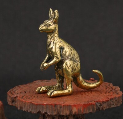 Brass Kangaroo Animal Statue Small Sculpture Tabletop Figurine Home Decor Gifts
