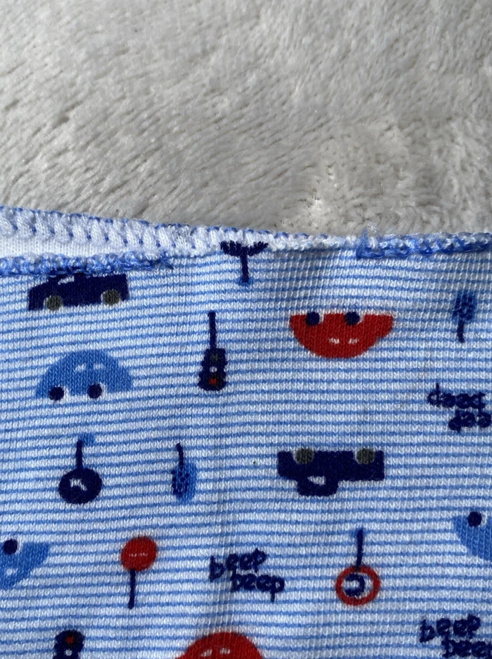 Manta para recibir bebés coche camión pitido señales azul rayas jersey tejido Lovey Foto 3 de 4