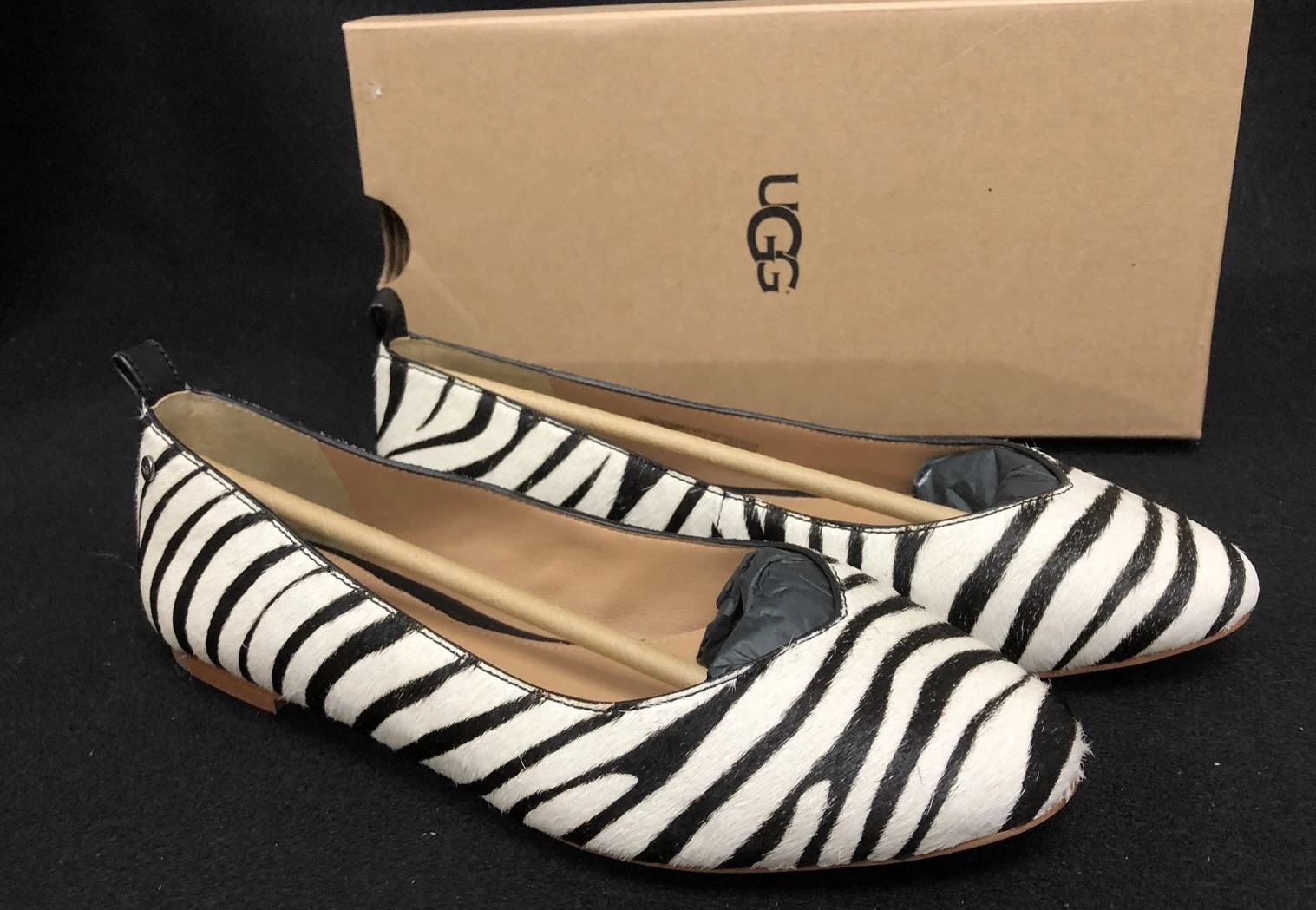 UGG Australia LYNLEY EXOTIC ZEBRA PRINT CALF HAIR BALLET FLATS WOMENS 1019613