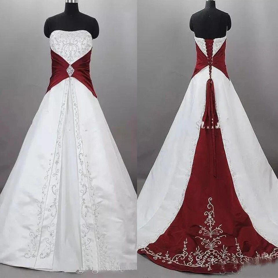 Vestidos de novia vintage bordados satén sin tirantes retro línea A vestidos de novia Foto 3 de 4