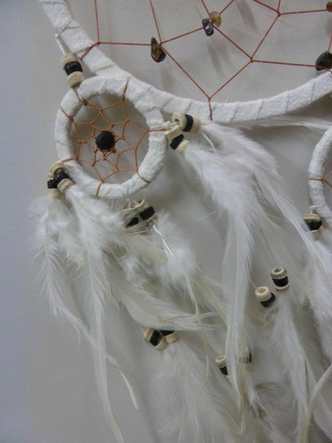 White Soft Leather Dream Catcher With Stones And Beads 68 cm Overall Drop - Picture 6 of 11