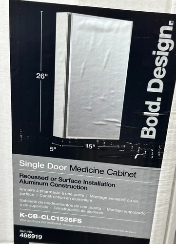 Kohler K-CB-CLC1526FS Single-Door 15"x 26" Frameless Mirrored Medicine ...