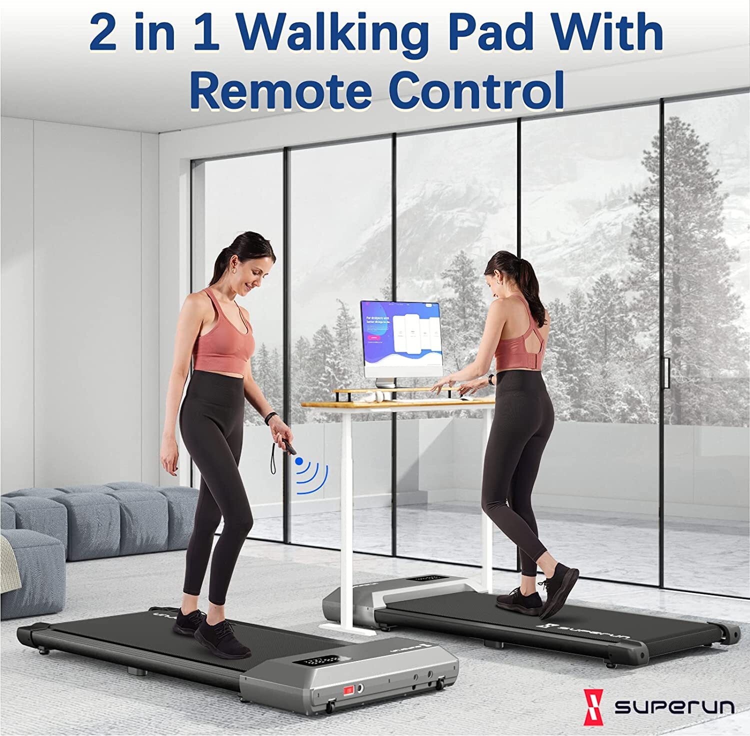 Under Desk Treadmill Walking Pad Treadmill 300 lb Capacity with Remote