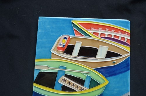 Ceramic Tile 8x8 inches Bright Blue Lake 3 Colorful Boats - Picture 4 of 7