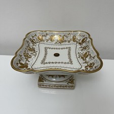 Coupe sur pied porcelaine blanche décor doré peint main Le Tallec Paris 1963