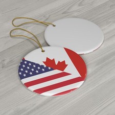 Canadian American Flag Ceramic Ornaments  Canada USA Holiday Christmas Tree