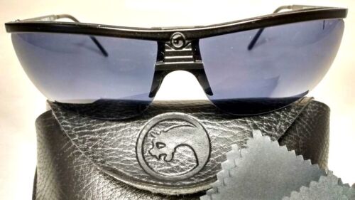 GARGOYLE LEGENDS II SUNGLASSES – MATTE BLACK / BLUE – CASE & CLOTH – ITALY- 80s