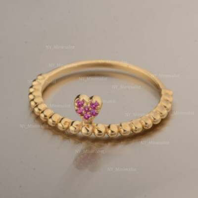 Echt Rubin Edelstein Herz Krone Rolo Eternity Band Ring massiv 14K Gelbgold