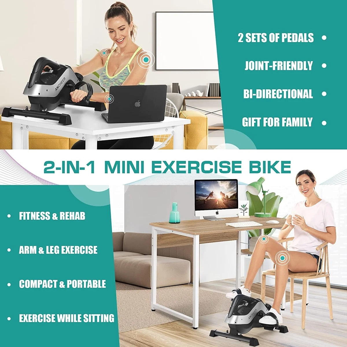 ANCHEER Under Desk Bike Pedal Exerciser Magnetic Mini Exercise