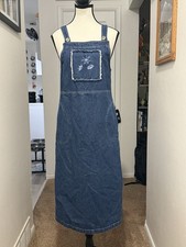 Vintage Jean Jumper Dress Overalls Pockets 8 Petite 8P Embroidered Flower Cotton