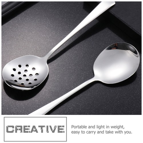 Cuchara de drenaje de acero inoxidable de 2 piezas cucharas para servir ranuradas para cocinar de metal - Imagen 2 de 12