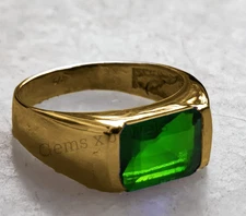 Men's Natural Emerald Ring 14K Solid Yellow Gold Handmade Engagement Ring
