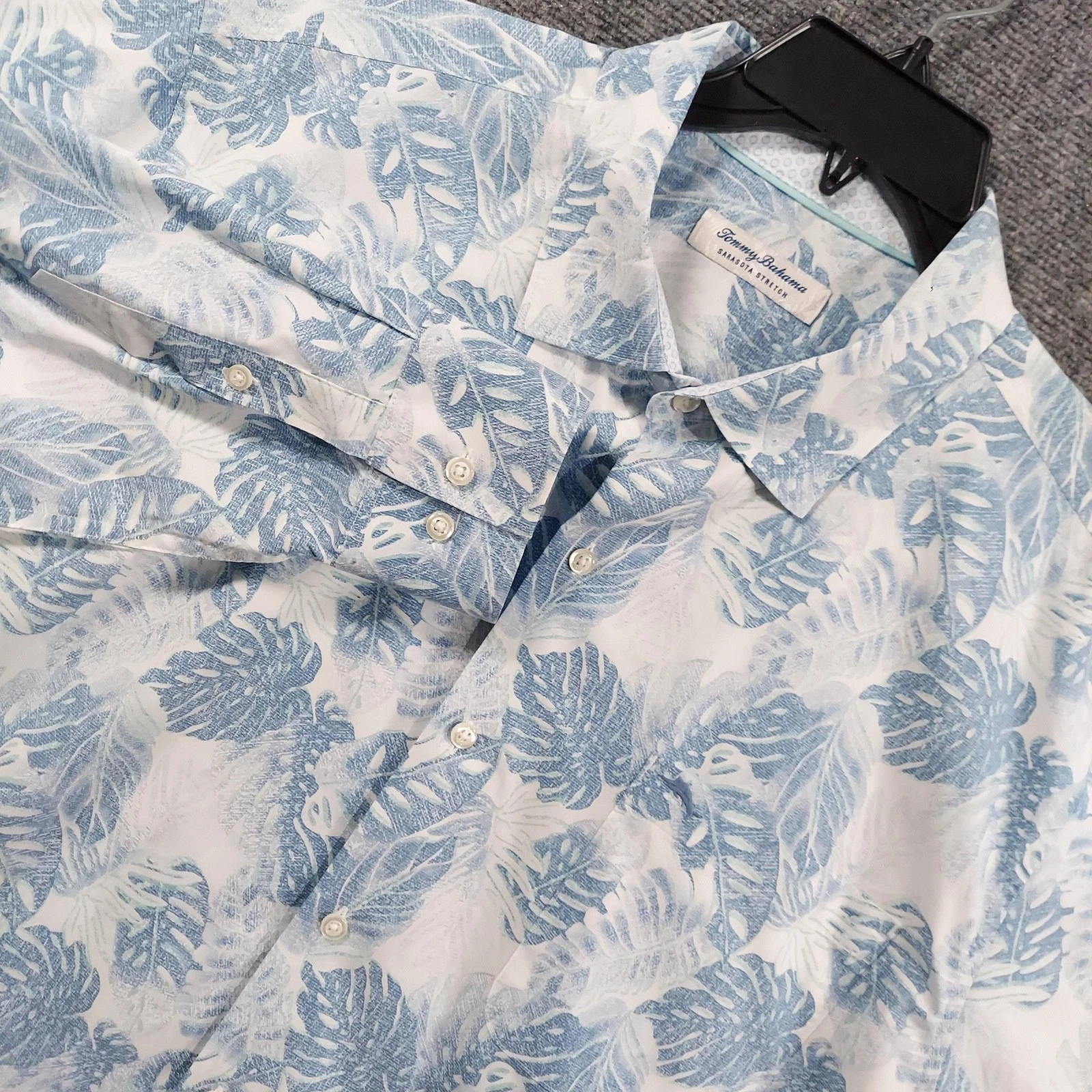 Tommy Bahama Shirt Mens XT Tall Blue Leaf Tropical Long Sleeve Sarasota Stretch