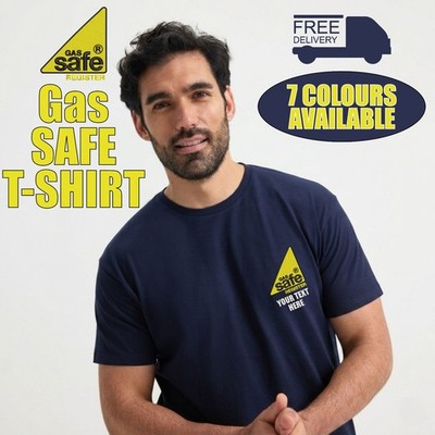 Personalised Gas Safe Embroidered T-Shirt Custom Text Engineer Workwear Gift Top