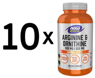 10 x NOW Foods Arginine & Ornithine, 500/250 - 100 caps (149,99 EUR/kg)