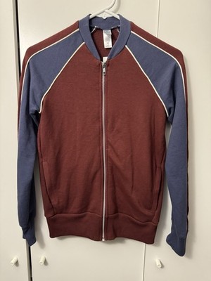 Alternative Men's Full Zip Sweatshirt Contrast Piping Maroon Navy XS