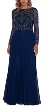 XSCAPE "Mason"  4796X Beaded Fit & Flare Gown NWT Size 8 Navy Blue