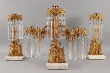 3pc Antique Victorian 19thC Gold Gilt Bronze Girandole Candelabra Mantle Set, NR