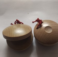 Wood Castanet Hand Percussion Instrument, 2 Pieces, Red String
