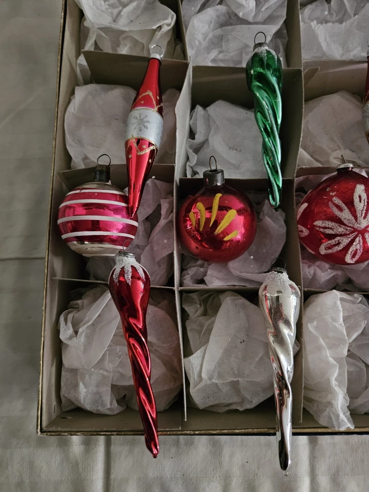 Винтажные украшения из выдувного стекла сосульки по трафарету Рождество Западная Германия #116 - Изображение 4 из 4