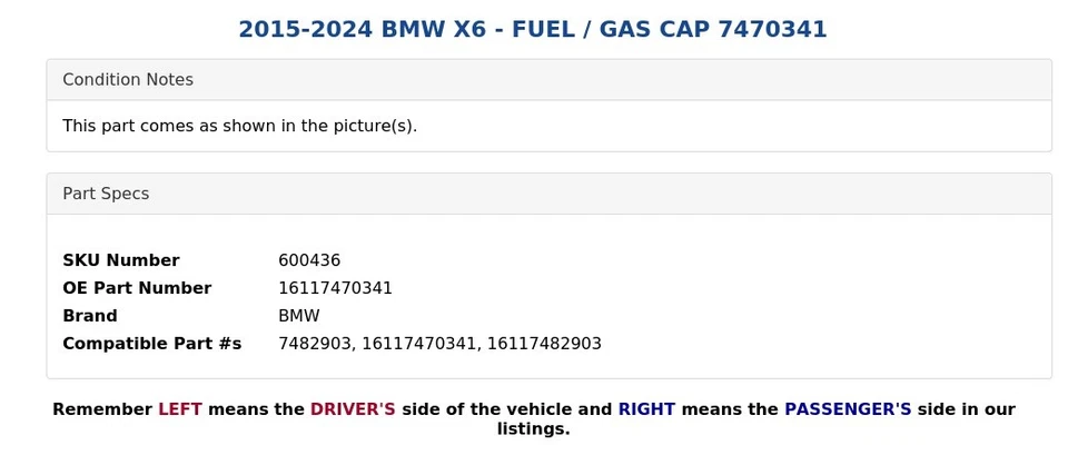 BMW X6 2015-2024 - tapa combustible/gas 7470341 Foto 4 de 4