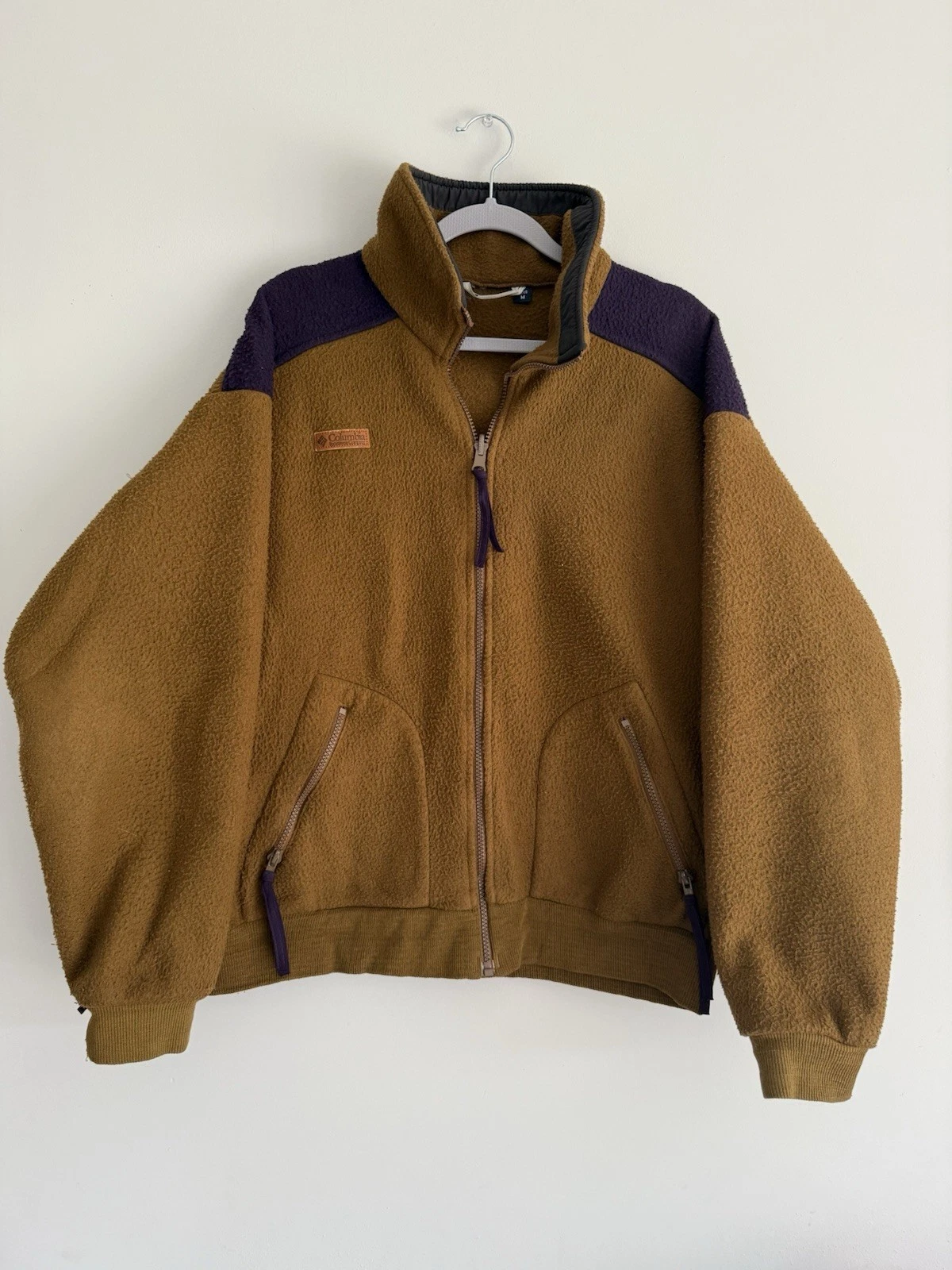Vintage 90's Columbia Men Fleece Jacket Zip Front Zip Pockets Rust Brown MEDIUM