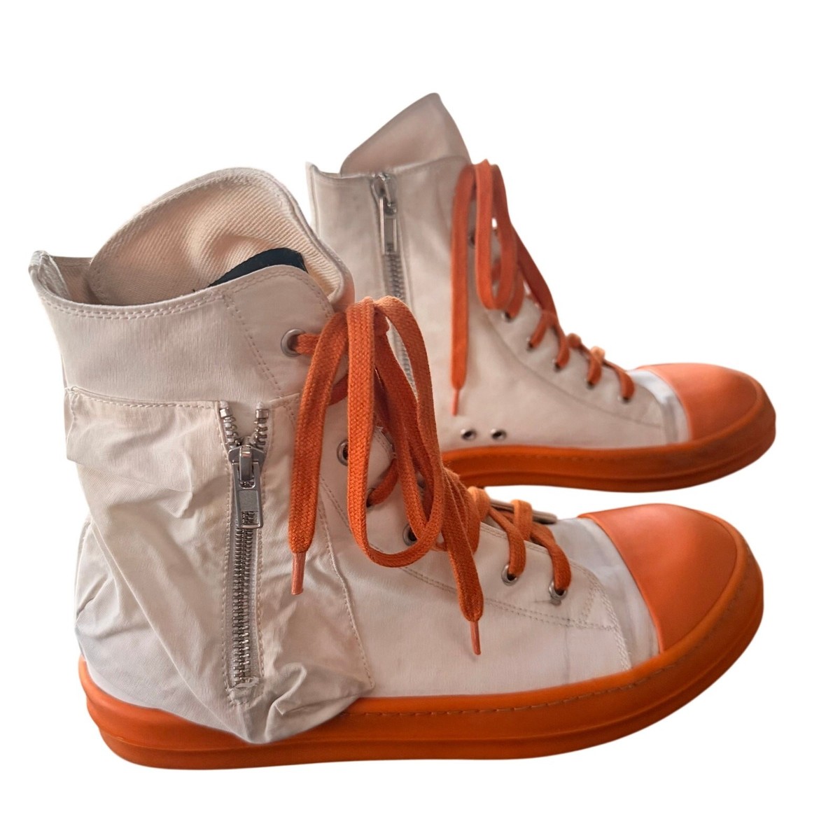 RICK OWENS DRKSHDW: Men's White/ Orange Bauhaus Sneakers 43 RICK OWENS DRKSHDW: Men's White/ Orange Bauhaus Sneakers 43