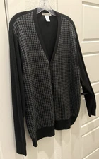 ***GEOFFREY BEENE***MENS CARDIGAN HOUNDSTOOTH XL BLACK & GRAY -5 BUTTONS