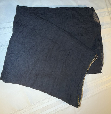 Black Sheer Rectangular Scarf Golden Chain Trim 26'' Wx73 ''L silky head /neck