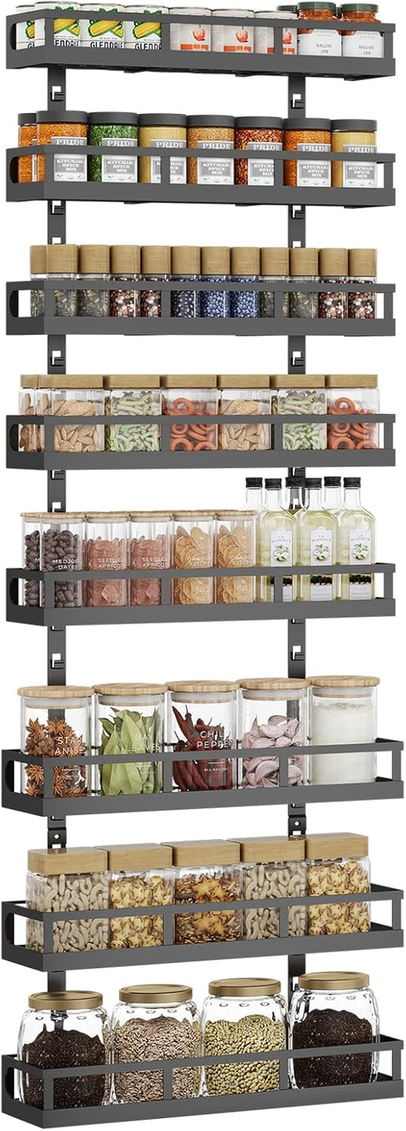8-Tier Adjustable Spice Rack – Wall-Mounted Space-Saving Organizer Mixed Baskets