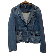 Vintage GAP Denim Blazer Women's 10 Blue Y2K Jacket Pockets Preppy Boho