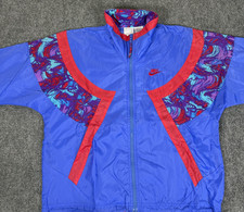 Vtg 80s Nike Windbreaker Full Zip Track Jacket Blue Red Swirl Grey Tag Size S