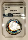 1989 MS 70 Silver Eagle Flawless Neon Rainbow Color Toned Obverse PCI