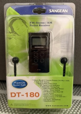 Sangean DT-180 AM/FM Pocket Radio Receiver New in package w ear buds