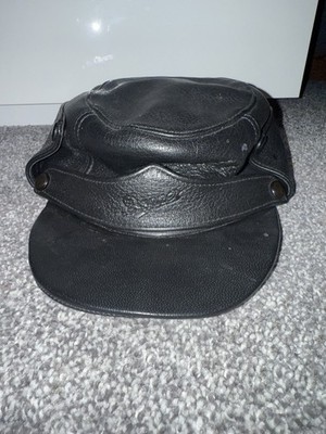 Danner Black Leather Cap Hat Quilted Lining USAMade Portland Oregon Vintagestyle