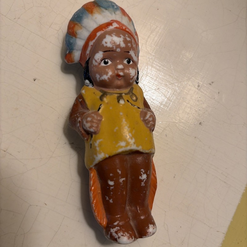 Frozen Charlotte Native America Indian Doll Bisque Ceramic Vintage Japan 4.5”