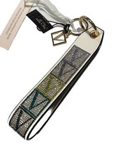 Victoria's Secret White Rhinestone Wristlet Keychain Ring V Logo New