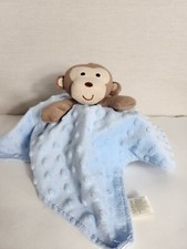 Kyle  Deena Monkey Lovey Blue Security Blanket Minky Nubby Satin Back 14"