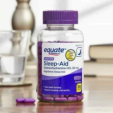Equate Diphenhydramine HCI Nighttime Sleep-Aid Caplets, 25 mg, 365 Count