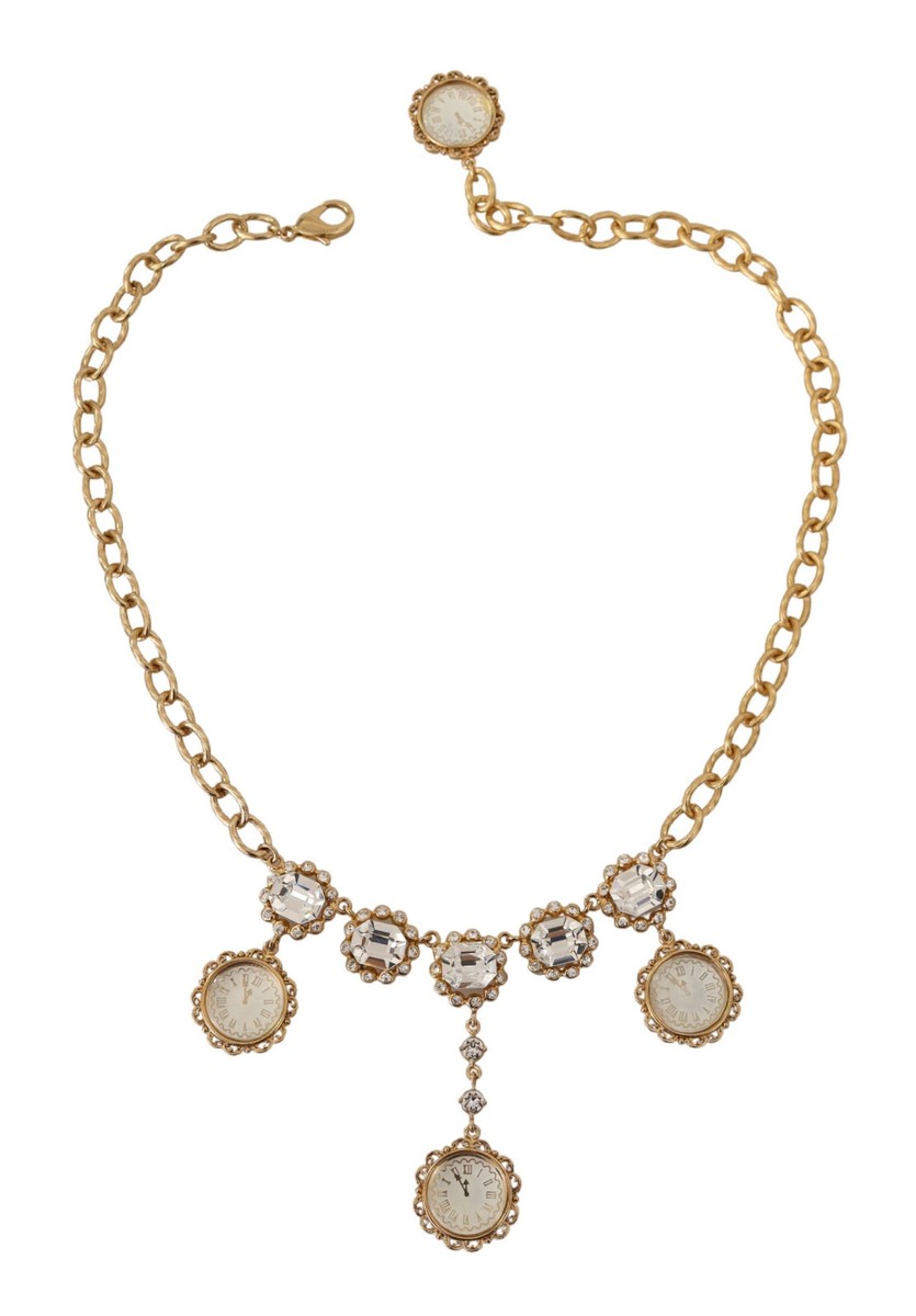 アクセサリー Dolce & Gabbana clock chain necklace DOLCE & GABBANA Necklace Chain Crystal Clock Statement Gold