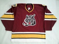 VINTAGE MADE IN CANADA BAUER CHICAGO WOLVES HOCKEY JERSEY IN SIZE M