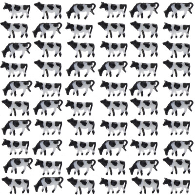 60pcs Model Train N Scale 1:160 Well Painted Farm Animals Model Cows White Black