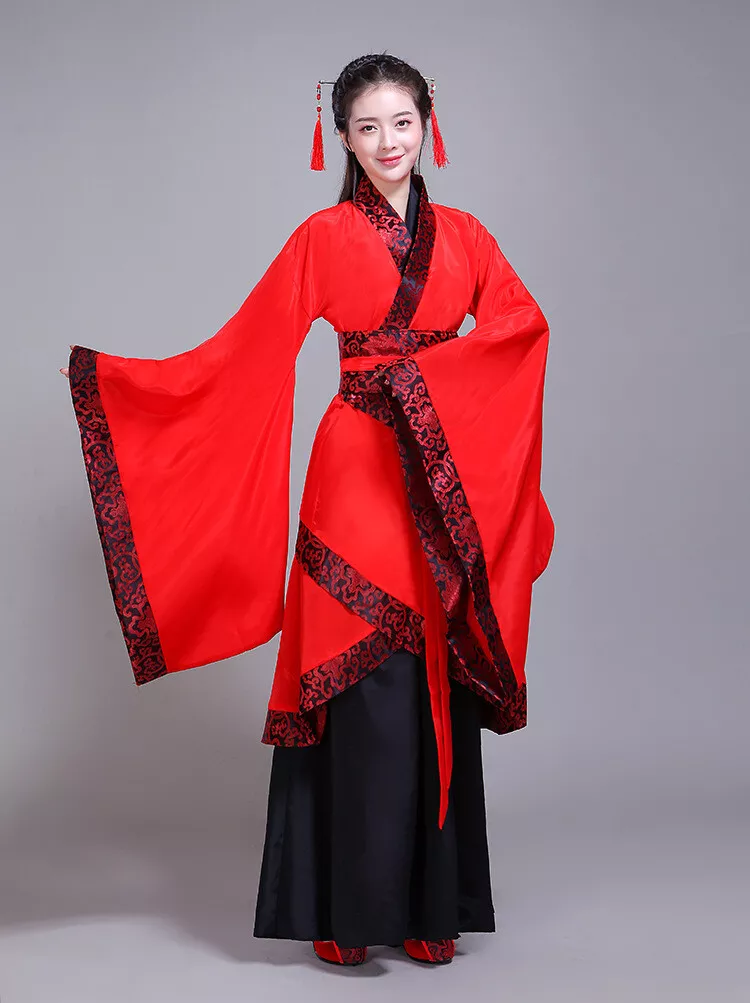 Womens 7 PC Elegant Formal Chinese Traditional Hanfu Robes Dress Costume  S-2XL