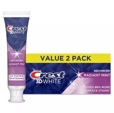 Crest 3D White Radiant Mint Toothpaste Twin Pack 2x93g UK Stock Official NEW USA