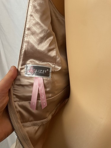 Lypsy Y2K Champagne Colour Baby Doll Dress, Sequin Bodice/Chiffon Skirt Size 8 - Picture 8 of 12