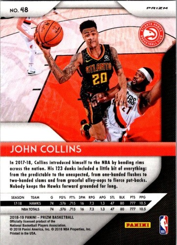 2018 Panini Prizm #48 John Collins Prizms Pink Ice - Picture 2 of 2
