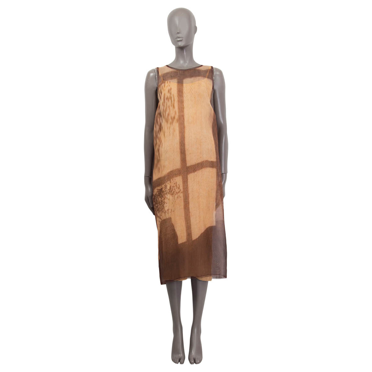 【送料&関税込】Fendi Animalier Silk Dress 65077 auth FENDI beige silk 2021 SHADOW PRINT TANK