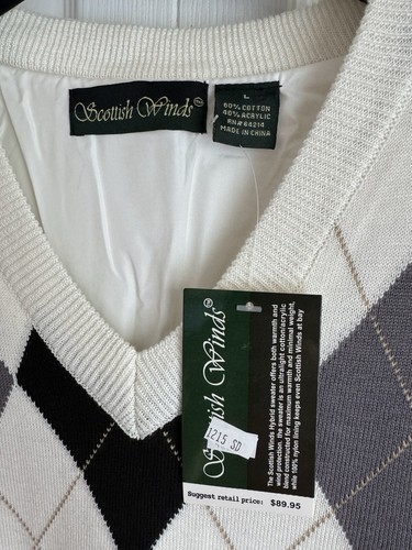 SCOTTISH WIND GOLF YOUTH KIDS Lined V Neck Sweater Vest Argyle CREAM GRAY Sz L - Picture 3 of 5