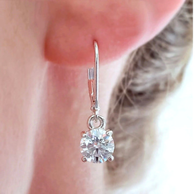 4Ct Certified White Diamond 925 Silver Dangler Earrings-Great Luster!
