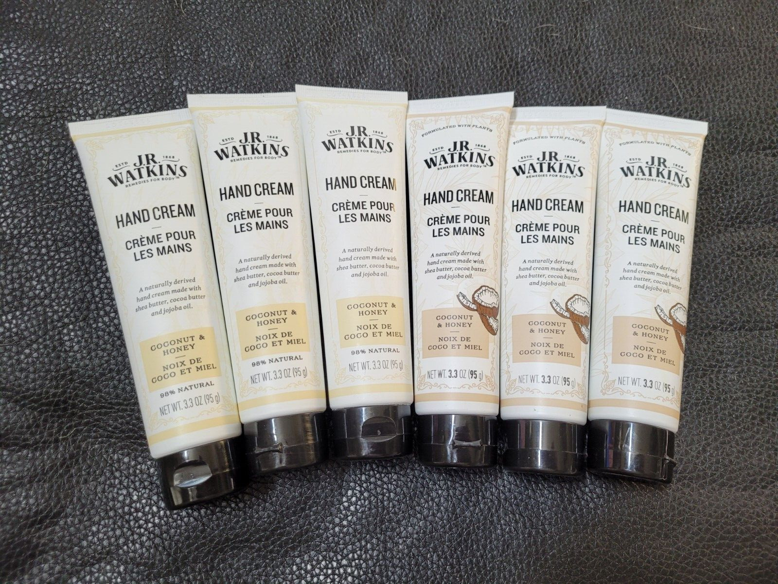 SIX (6) NEW J.R. Watkins Shea Butter Coconut & Honey Hand Creams 3.3 Oz